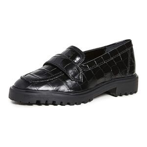 Schutz Kristine Croc Embossed Black Leather Loafers